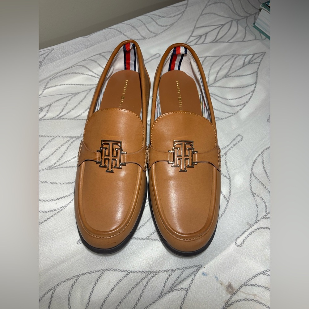 Tommy Hilfiger Tan Loafers with Logo Accent